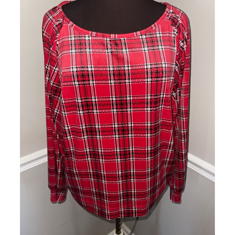 LOFT Red Plaid Soft Velour Holiday Shirt Sz Large NWT